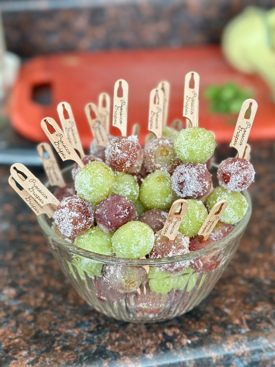 Custom appetizer skewers for a fancy party.